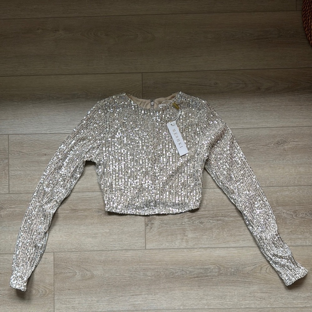Meshki Sequin Silver Crop Top - NWT